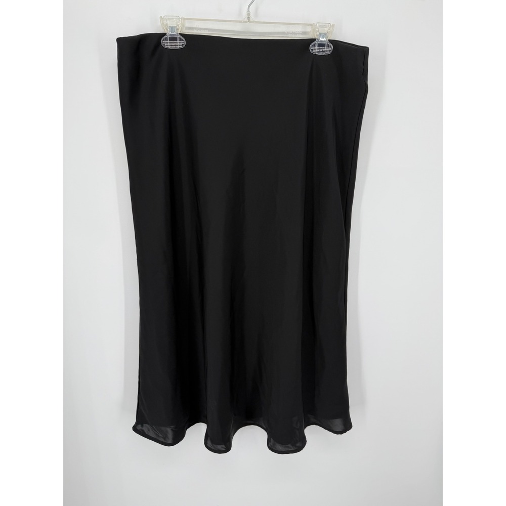 Nordstrom Rack Midi Skirt Women XL Black Satin Lined A-Line Solid Party Office